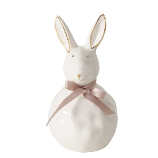 Keramický zajíček bílý s ušima nahoru- jarní figurka, výška 12 cm